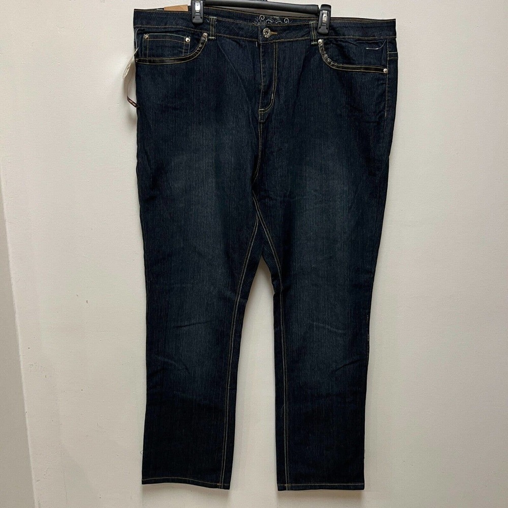 NWT No Fuze Jeans Dark Wash Stretch Women Plus Size 24 Embroidered